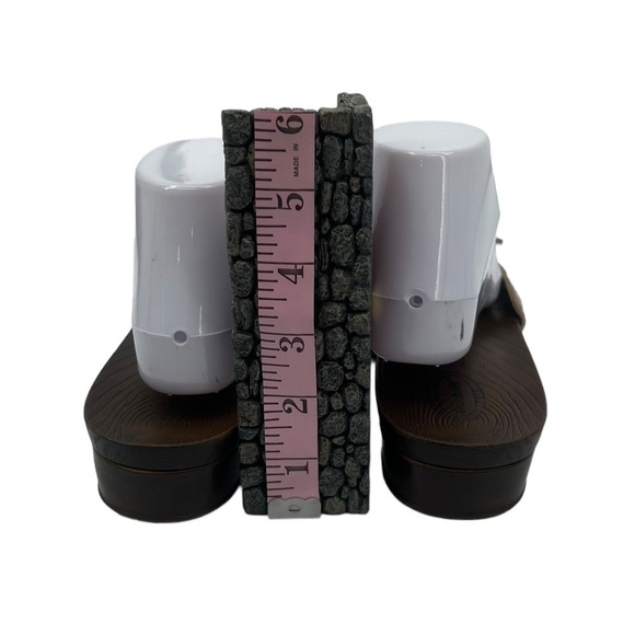 Dr Scholl's Brown Classic Slip On Faux Wood Grain Heeled Sandals Size 9 Women's - Picture 7 of 8